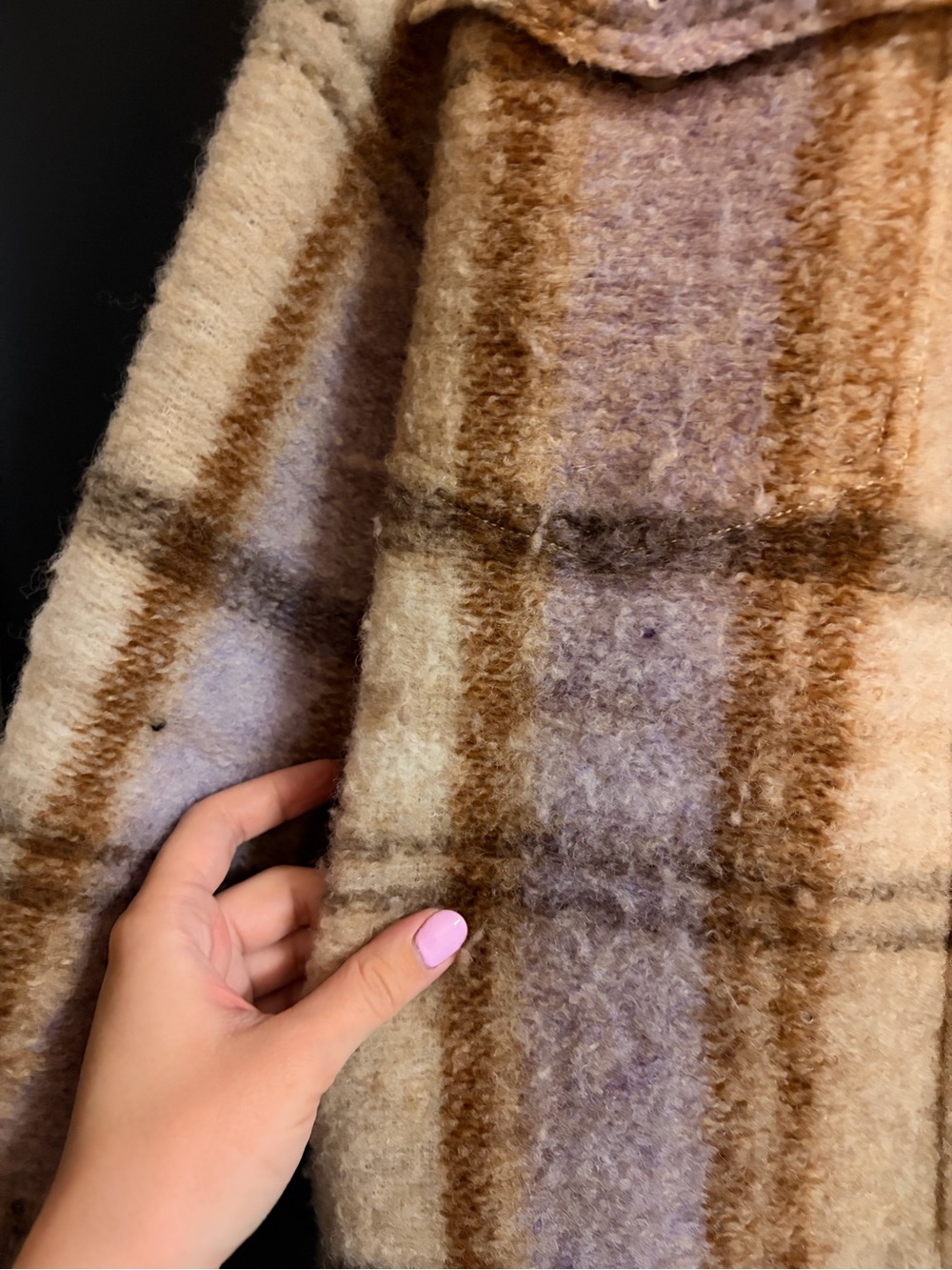 Aritzia Wilfred Free Ganna Plaid Jacket in Cream, Brown & Lavender - Picture 2 of 3